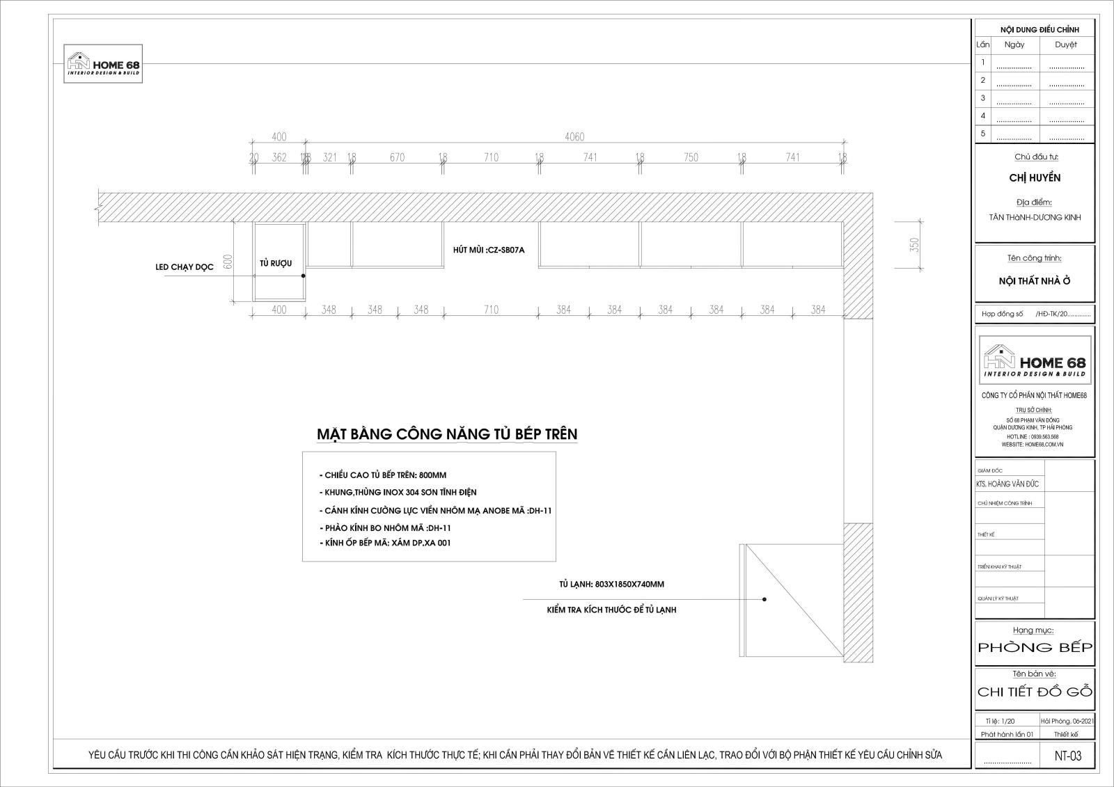 HOME68 thiết kế, thi công tủ bếp cánh kính cường lực đẹp, thu hút