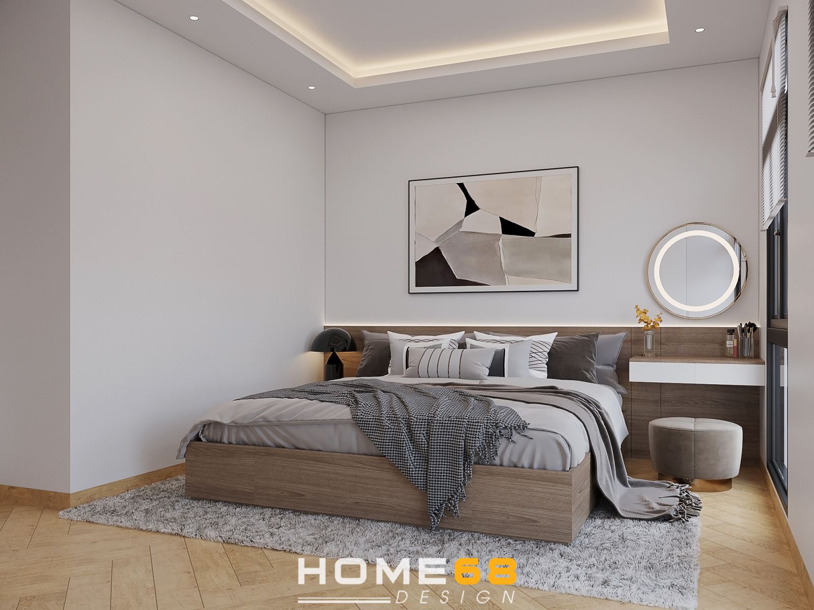 Công trình thiết kế, thi công nội thất phòng ngủ master hiện đại, sang trọng- HOME68