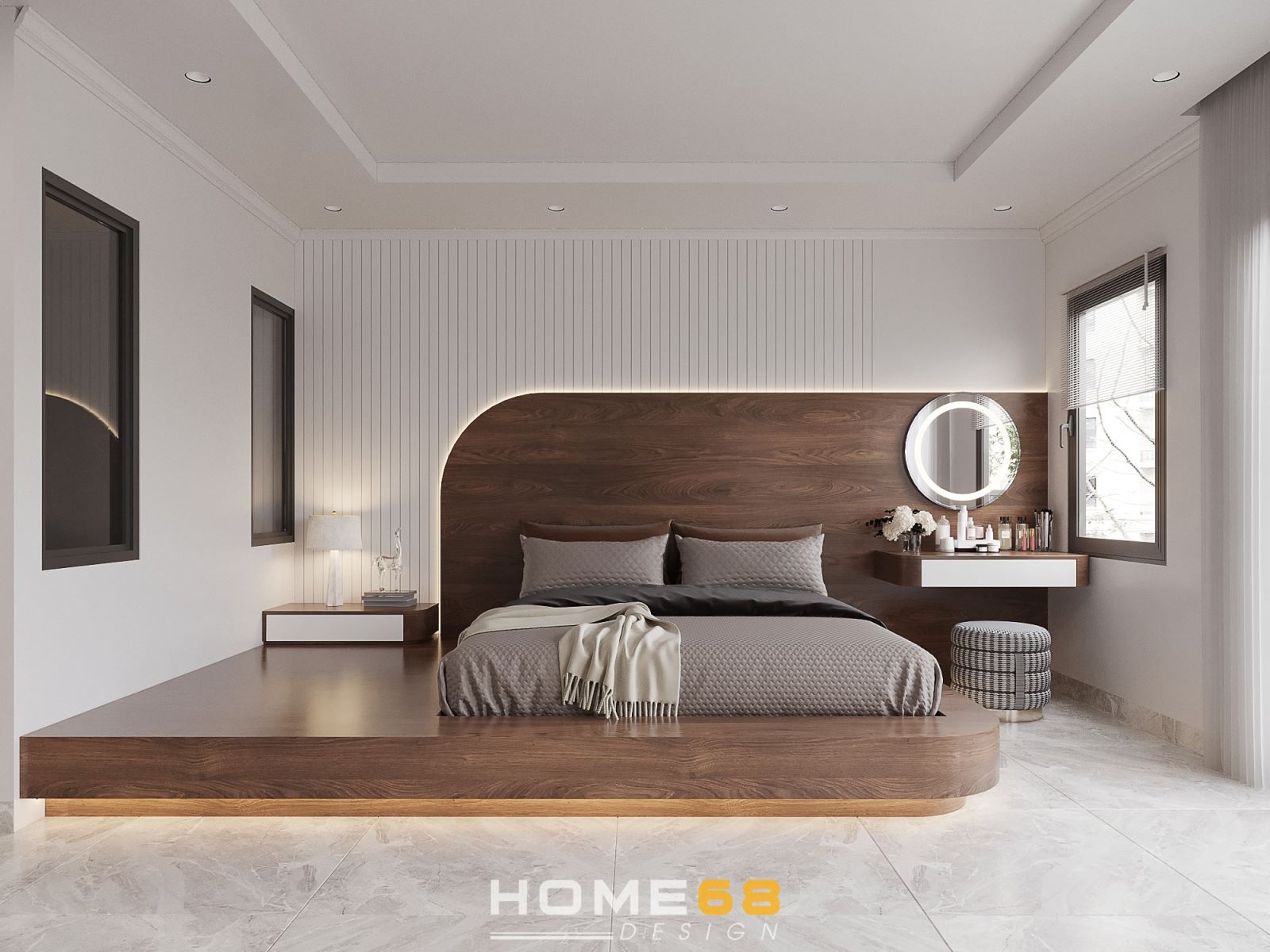 Thiết kế phòng ngủ hiện đại với gỗ óc chó