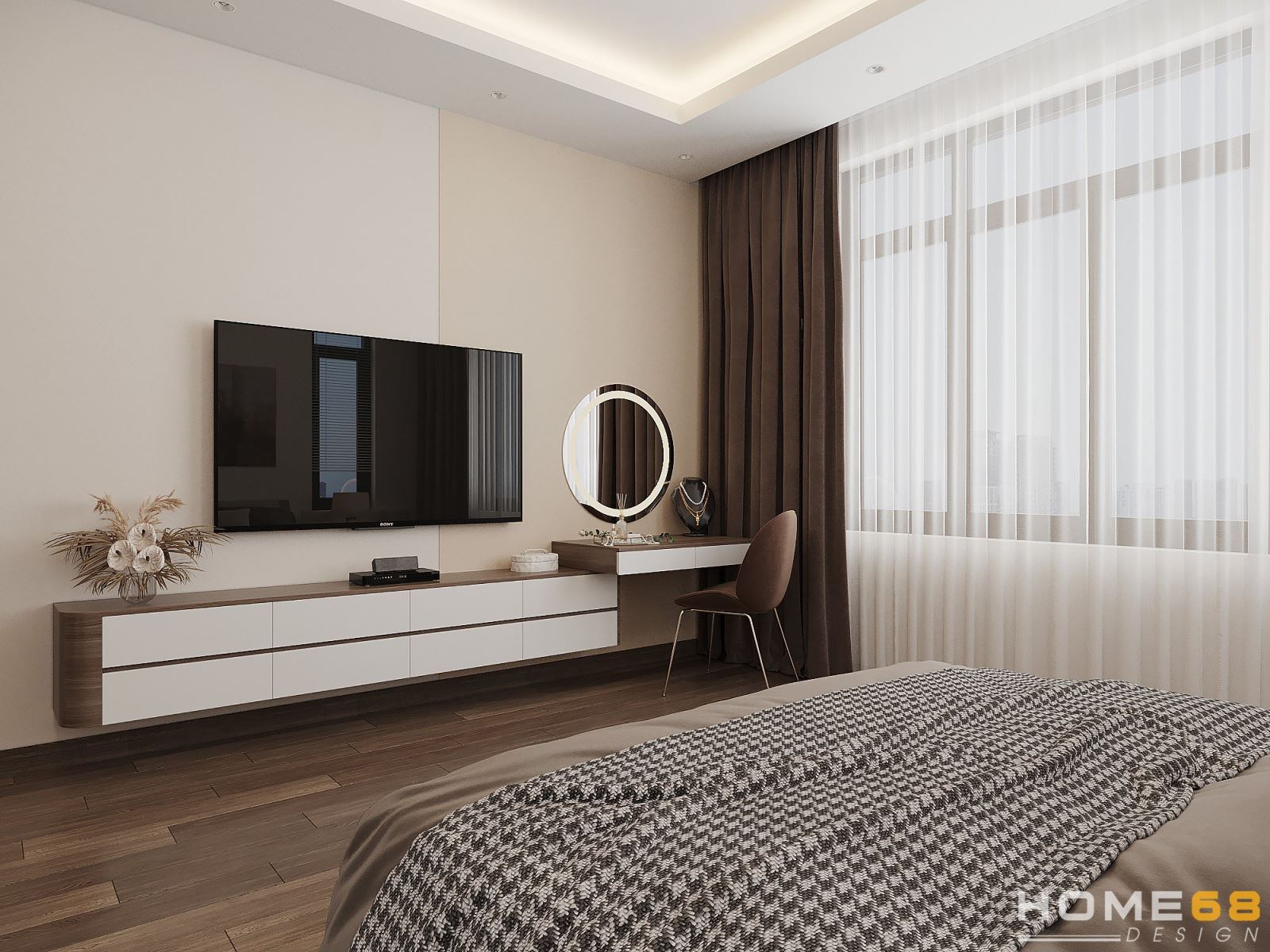 Phòng ngủ master hiện đại, đẹp với nội thất đơn giản, tiện nghi