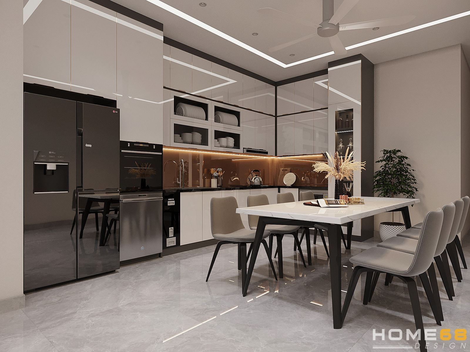 Dự án theiét kế nội thất bếp phong cách hiện đại đẹp, thu hút- HOME68