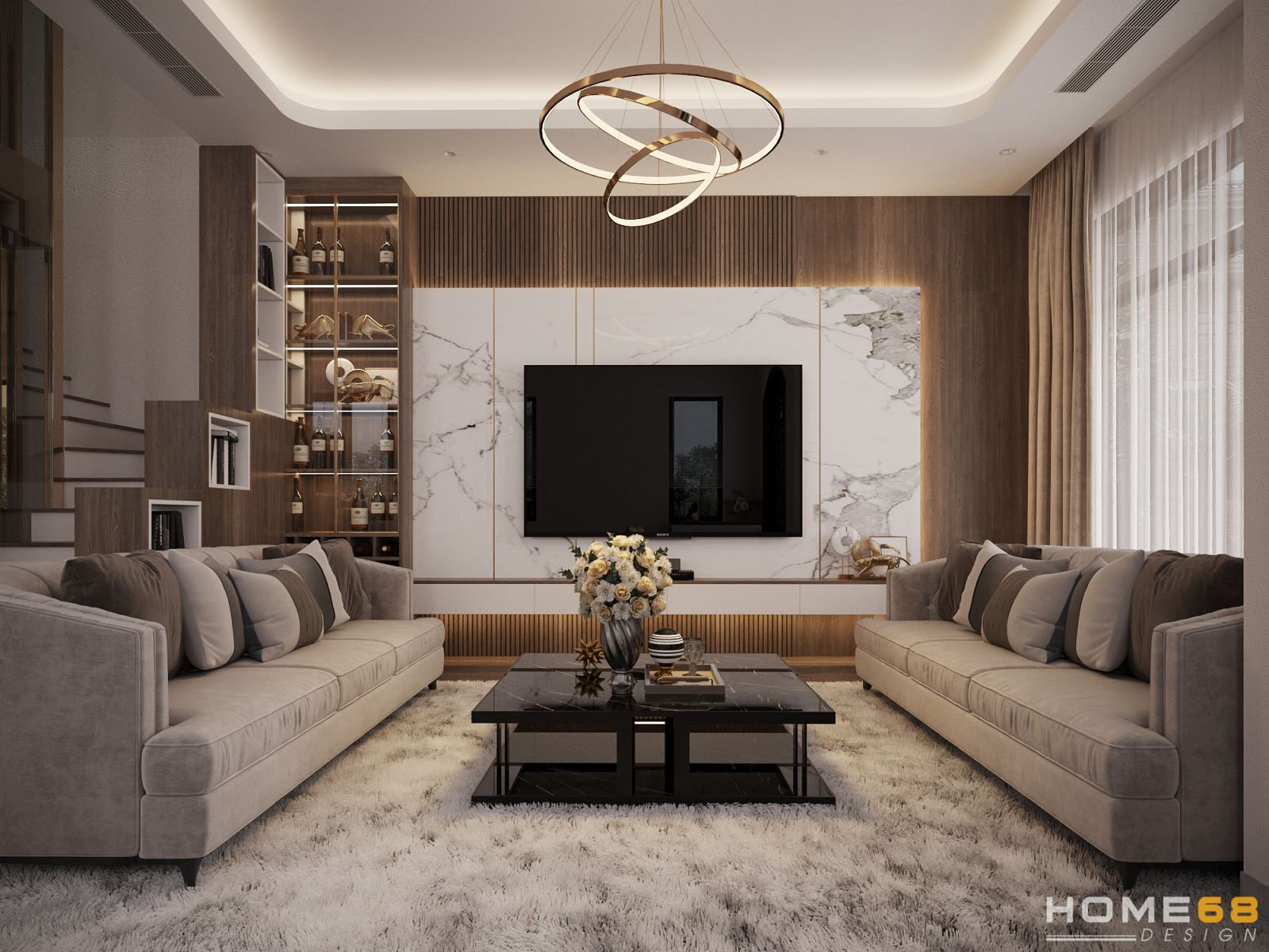 Mẫu thiết kế nội thất phòng khách hiện đại, thu hút tại HOME68