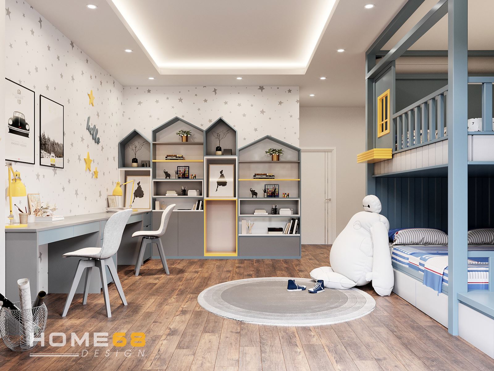 Thiết kế nội thất phòng ngủ con trai hiện đại, tinh nghịch- HOME68