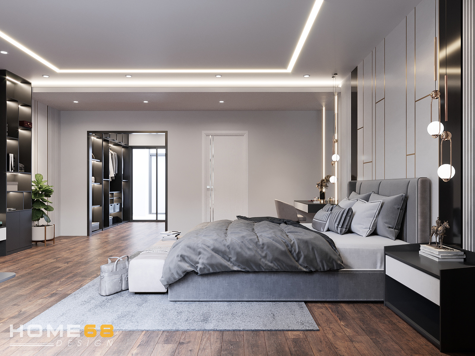 Phòng ngủ master được HOME68 thiết kế với phong cách hiện đại đầy tinh tế