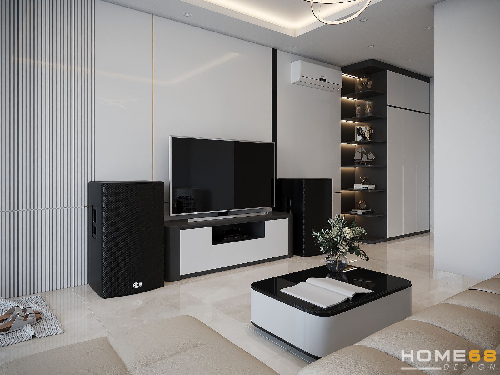 Mẫu thiết kế nội thất phòng khách hiện đại, sang trọng - HOME68