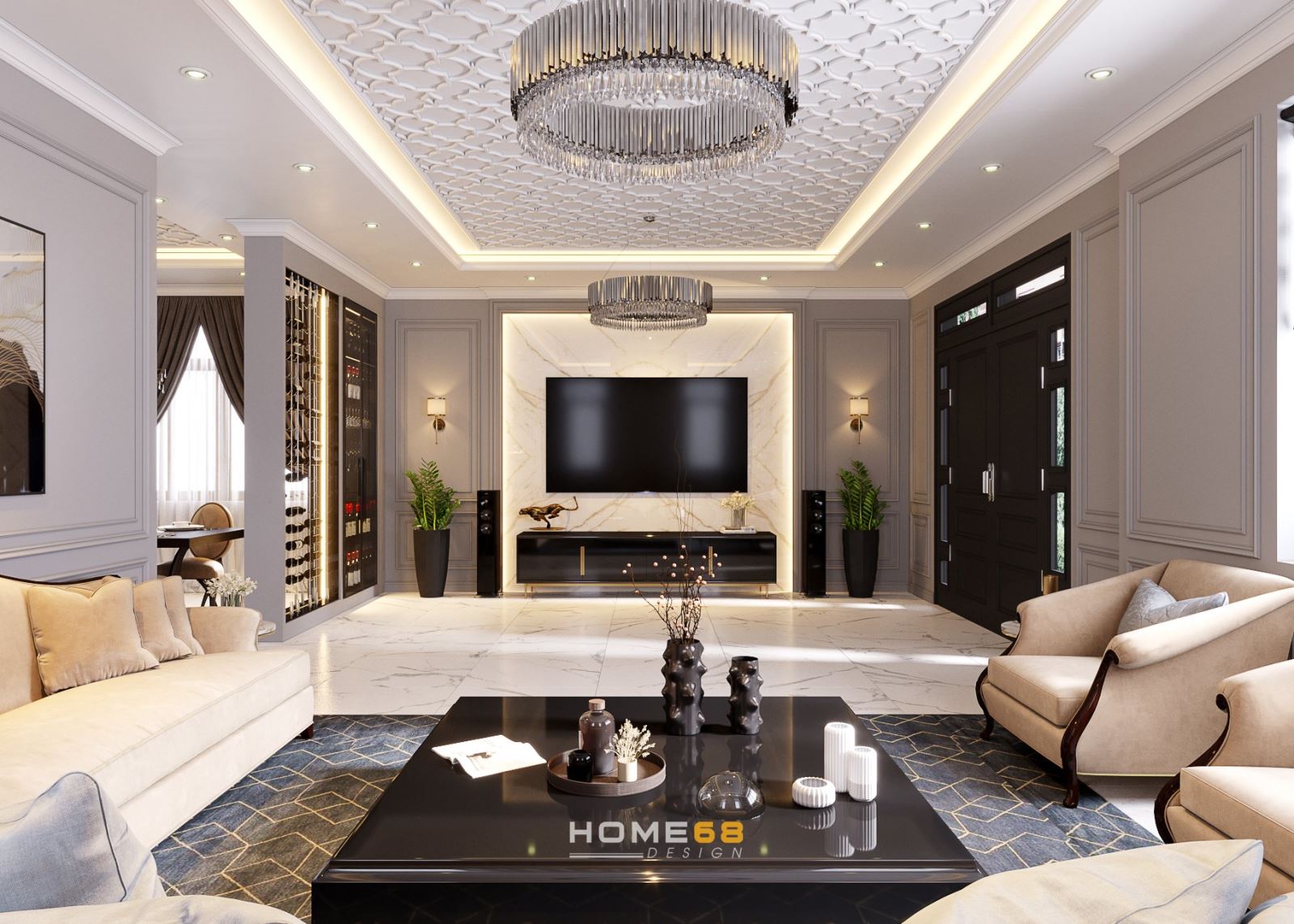 Dự án thiết kế nội thất phòng khách tân cổ điển sang trọng, tiện nghi- HOME68