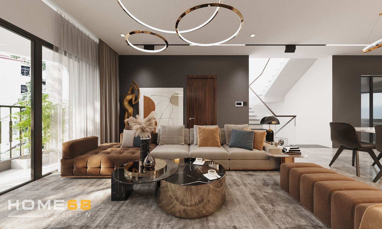 Thiết kế nội thất phòng khách hiện đại, ấn tượng- HOME68