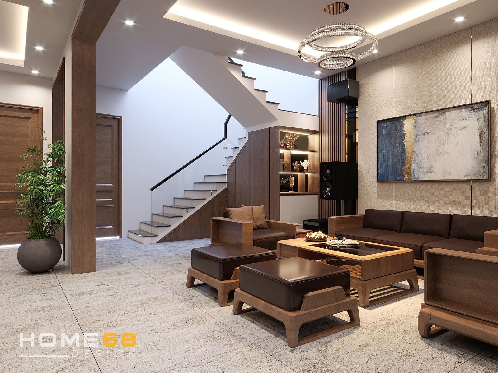 Thiết kế nội thất phòng khách hiện đại, tinh tế- HOME68