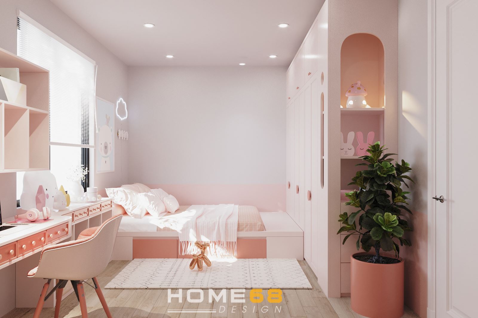 Thiết kế nội thất phòng ngủ bé gái hiện đại, đáng yêu- HOME68