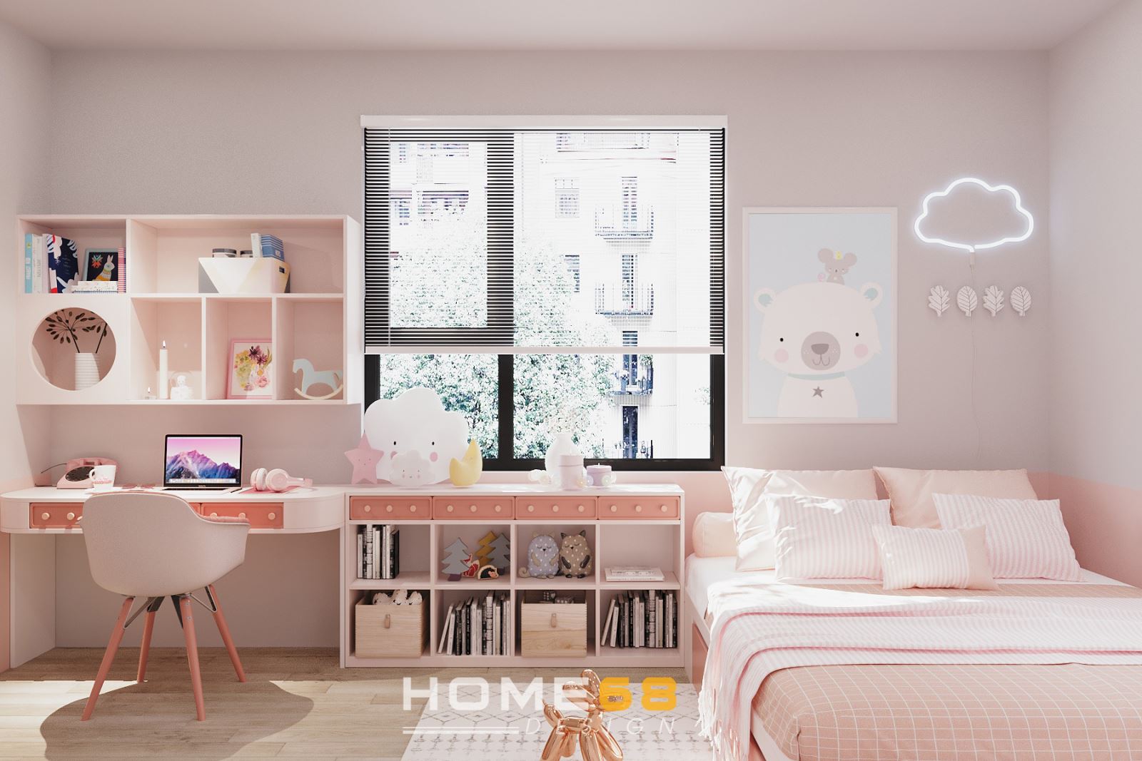 Thiết kế nội thất phòng ngủ bé gái hiện đại, xinh xắn- HOME68