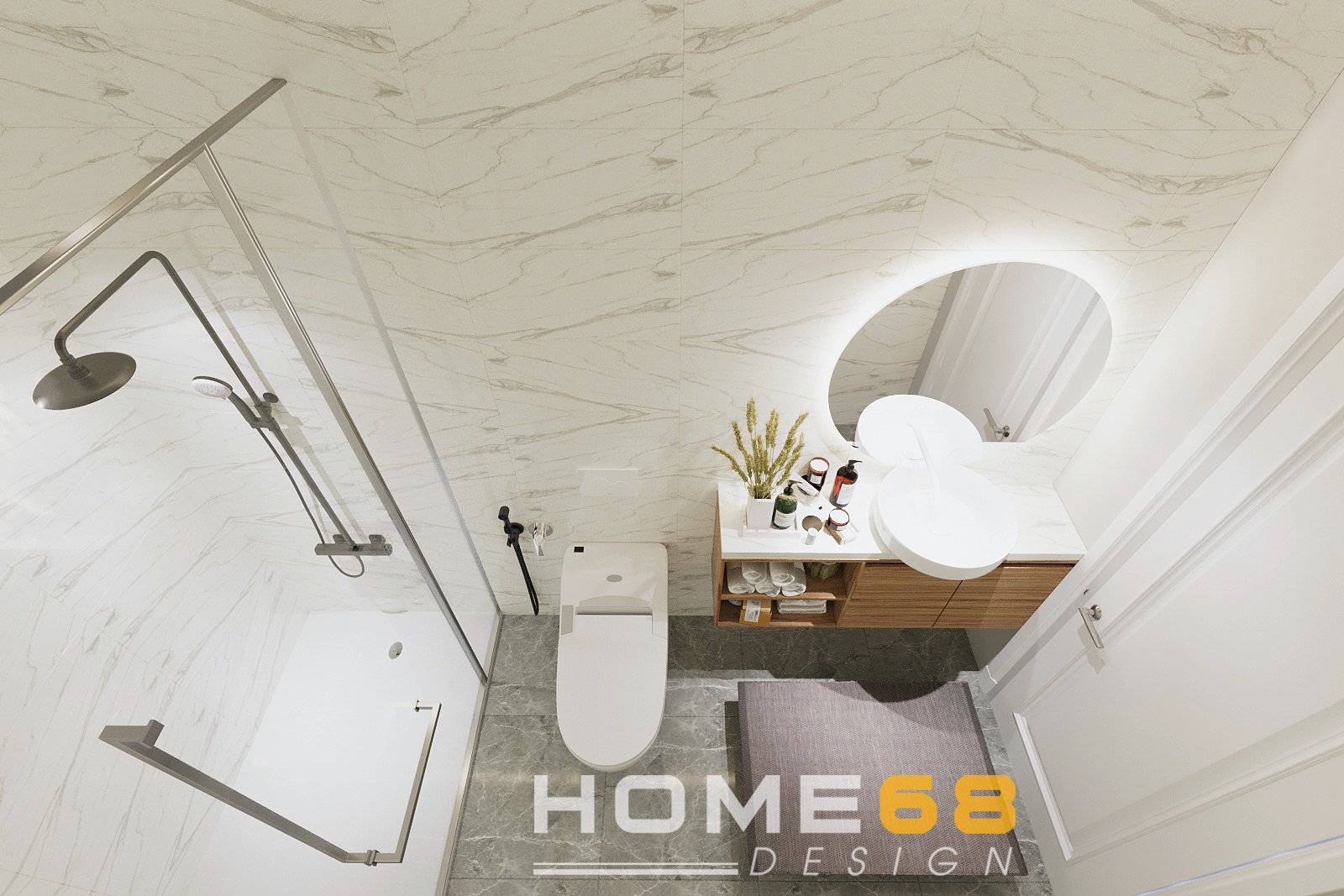 Thiết kế nội thất nhà vệ sinh tầng 2 hiện đại, độc đáo- HOME68