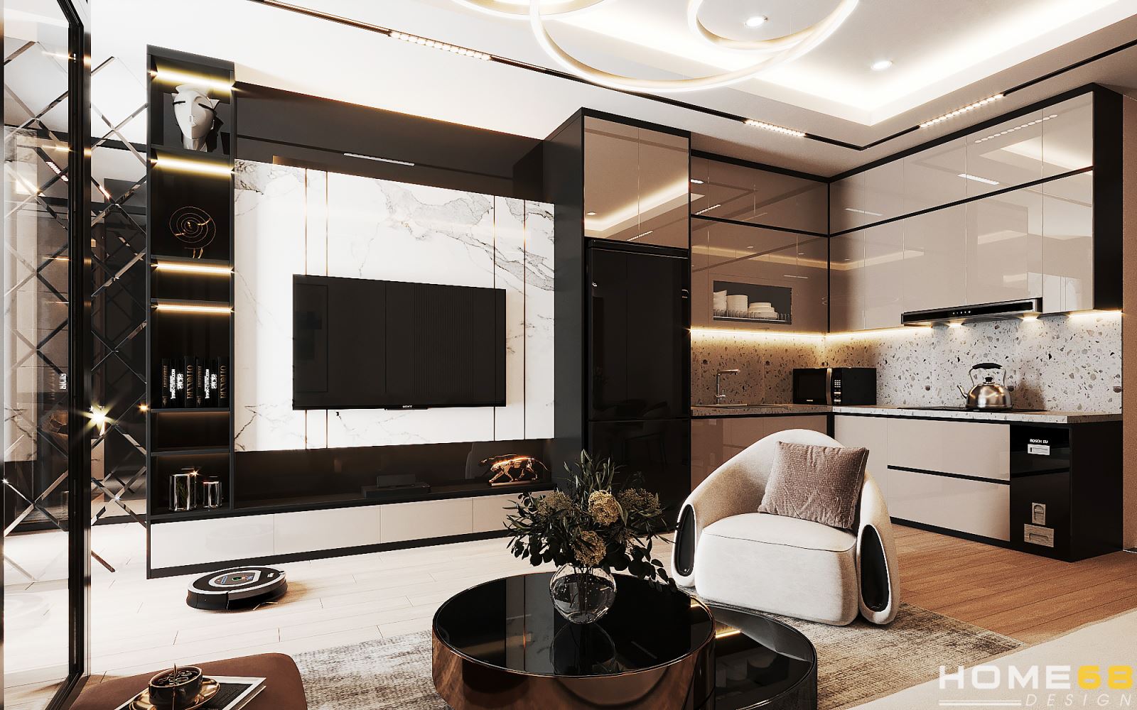 Thiết kế nội thất phòng khách hiện đại, sang trọng Hải Phòng- HOME68