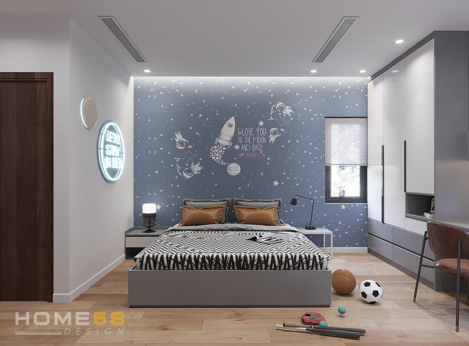 Thiết kế nội thất phòng ngủ con trai nhỏ hiện đại, sinh động- HOME68