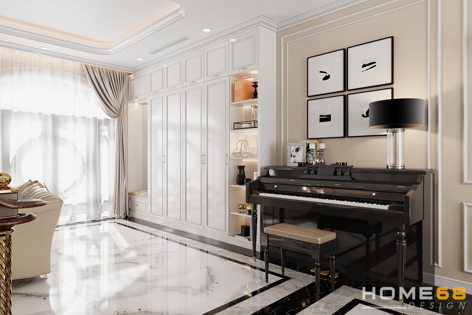Thiết kế nội thất phòng khách biệt thự tân cổ điển tinh tế, sang trọng- HOME68