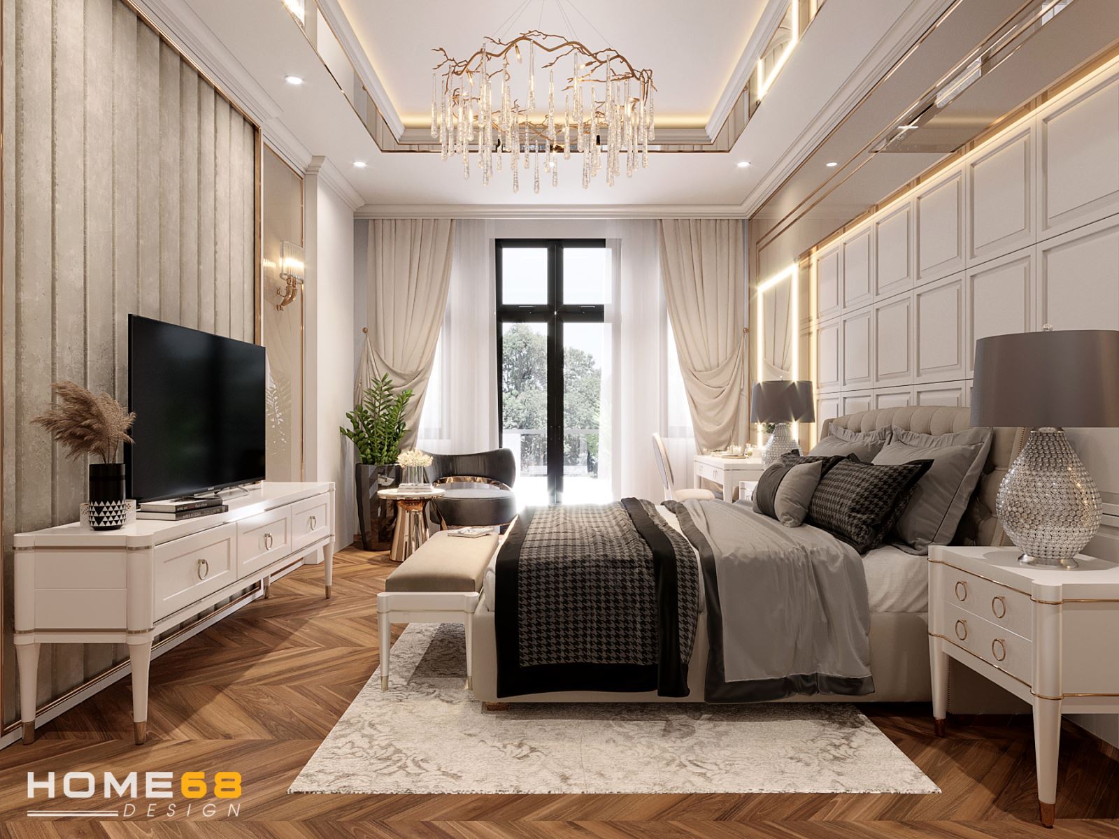 Dự án thiết kế phòng ngủ master tân cổ điển đẹp mê ly- HOME68