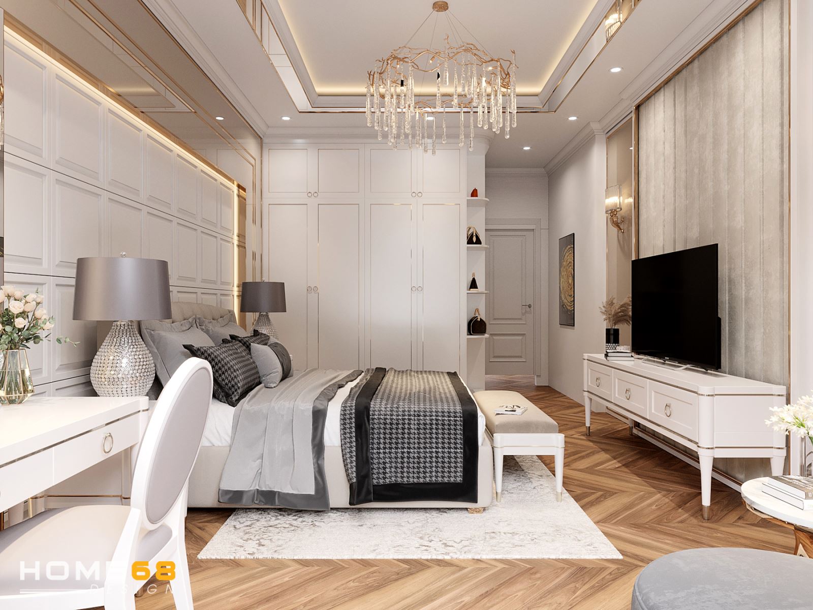HOME68 thiết kế phòng ngủ master tân cổ điển với nội thất cao cấp, sang chảnh