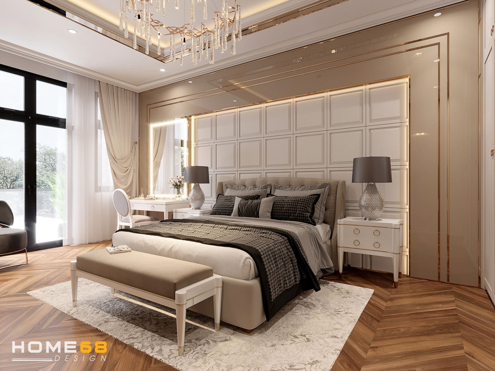 Phòng ngủ master được HOME68 thiết kế với không gian tiện nghi, cuốn hút vô cùng