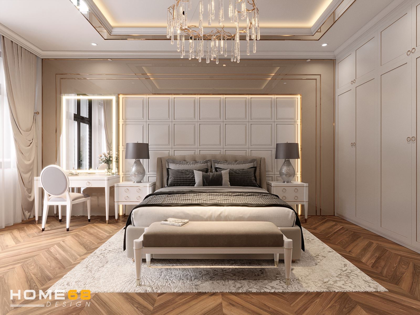 Thiết kế nội thất phòng ngủ master sang trọng, đẳng cấp- HOME68
