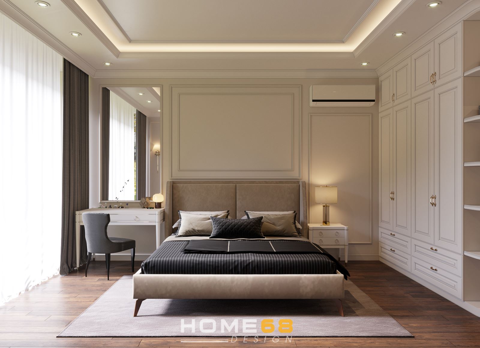 Thiết kế nội thất phòng ngủ master tân cổ điển đẹp, đẳng cấp- HOME68