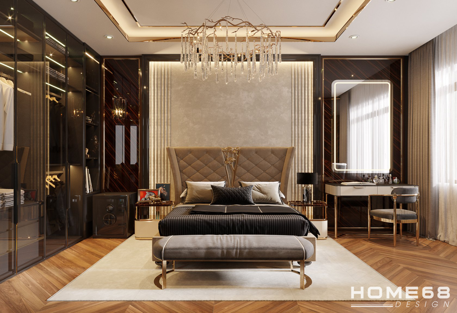 Thiết kế nội thất phòng ngủ hiện đại luxury độc đáo, cuốn hút- HOME68