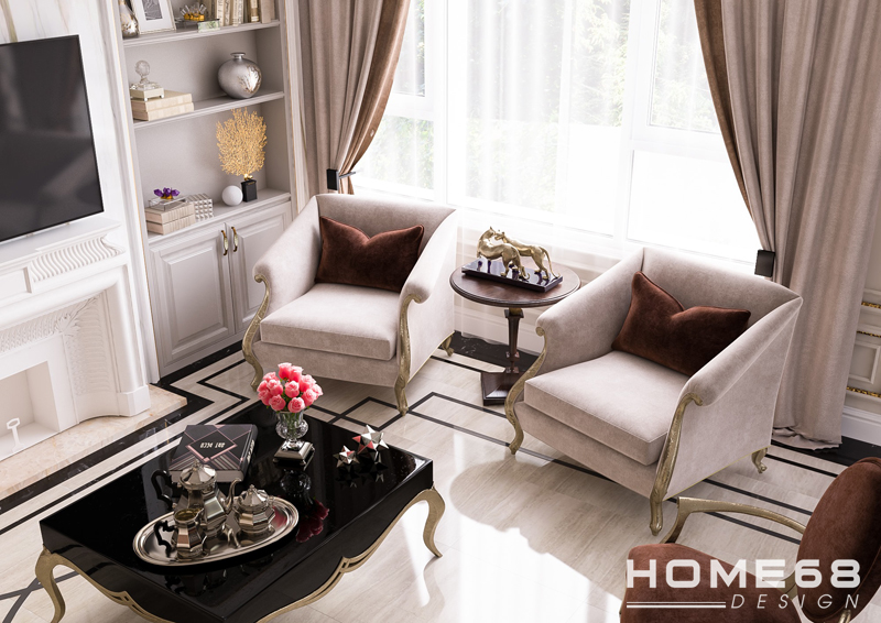 Nội thất phòng khách tân cổ luxury sang trọng với bộ sofa cao cấp- HOME68