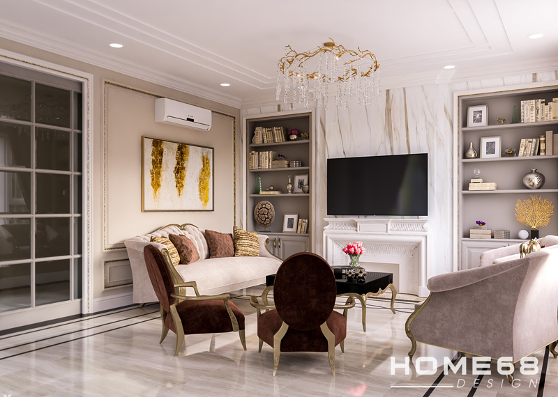 Thiết kế nội thất phòng khách tân cổ luxury sang trọng- HOME68