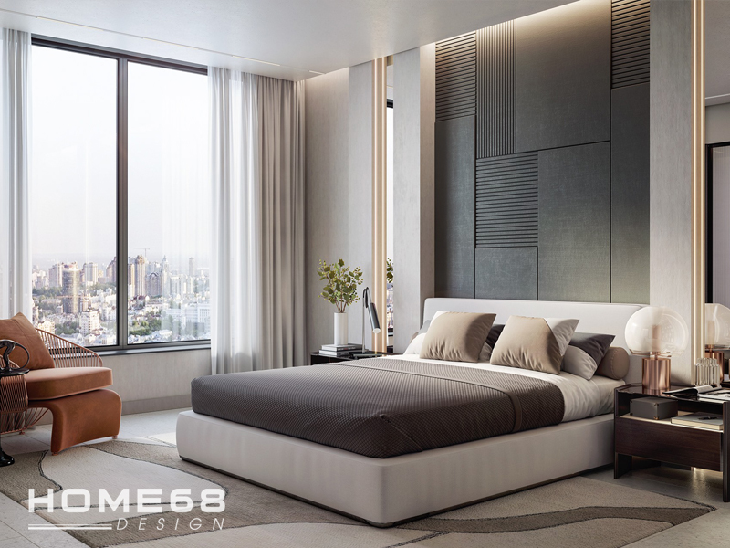 Phòng ngủ với hệ cửa sổ lớn thu hút ánh sáng trực tiếp giúp căn phòng trở nên thoáng đãng- HOME68