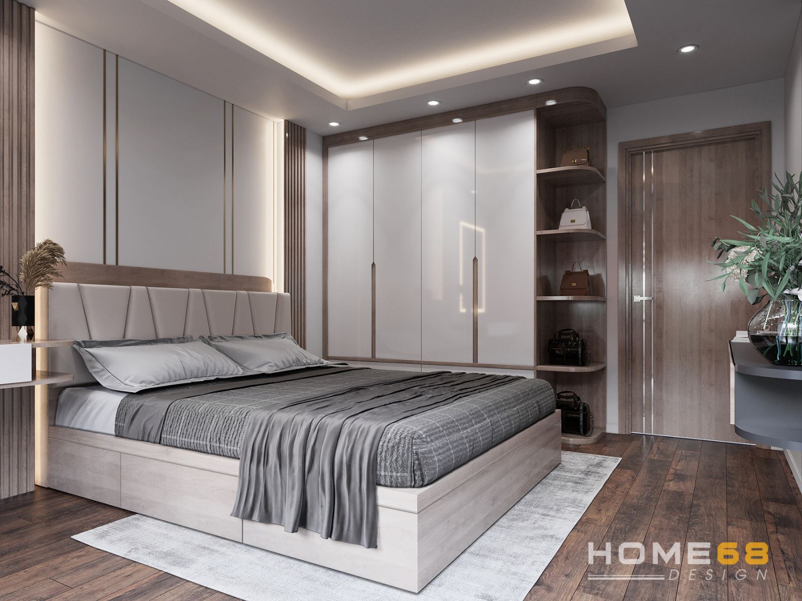 Thiết kế nội thất phòng ngủ hiện đại với tone nâu- trắng thanh lịch- HOME68