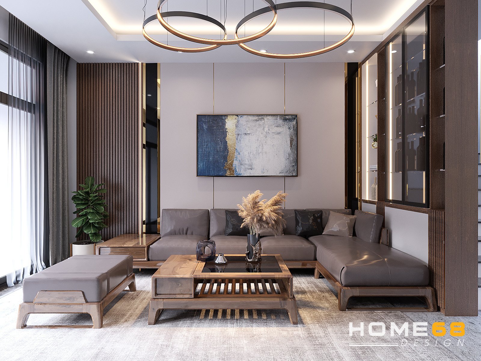 Thiết kế nội thất phòng khách hiện đại, tinh tế- HOME68