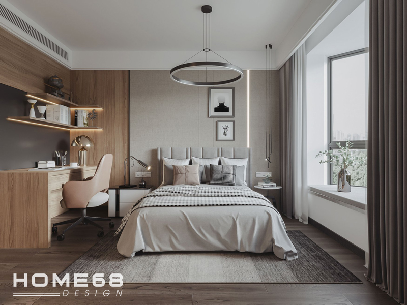 Thiết kế nội thất phòng ngủ hiện đại với tone nâu tinh tế- HOME68
