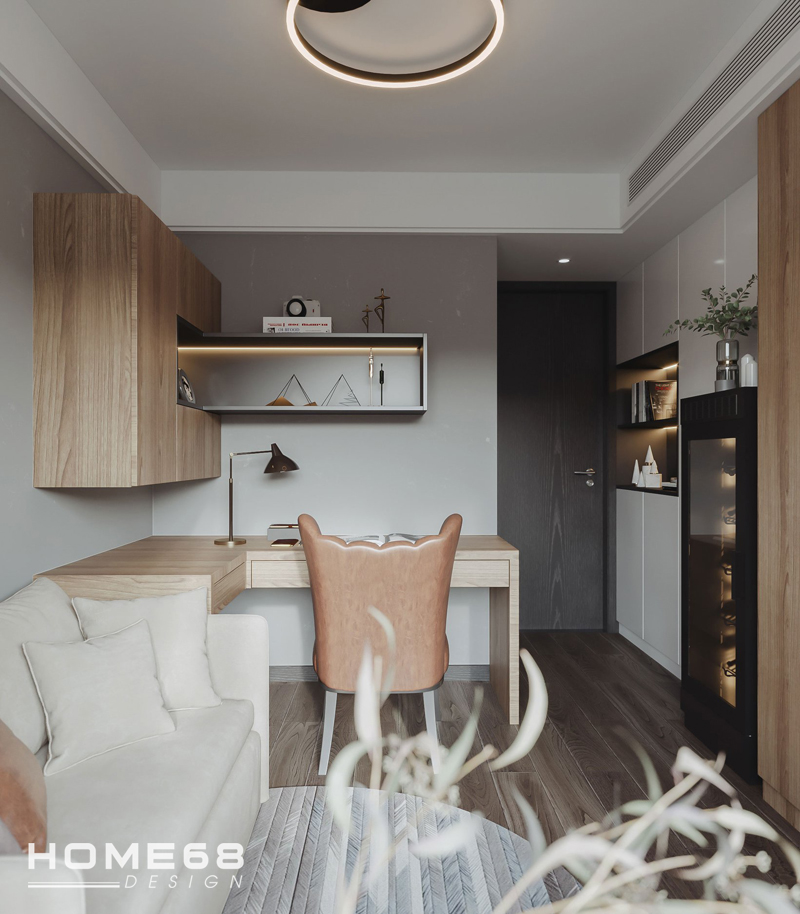 Thiết kế nội thất phòng làm việc hiện đại với gam màu nâu sang trọng, thanh lịch- HOME68