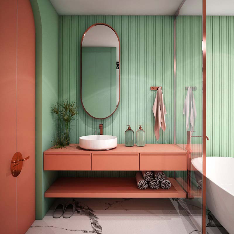 Thiết kế nội thất nhà vệ sinh nhà phố với màu sắc sinh động- HOME68