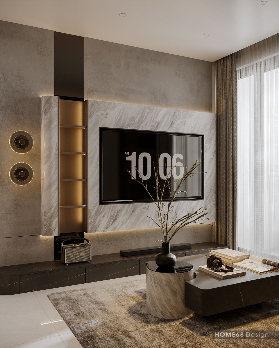 Mẫu thiết kế nội thất phòng khách hiện đại, sang trọng - HOME68