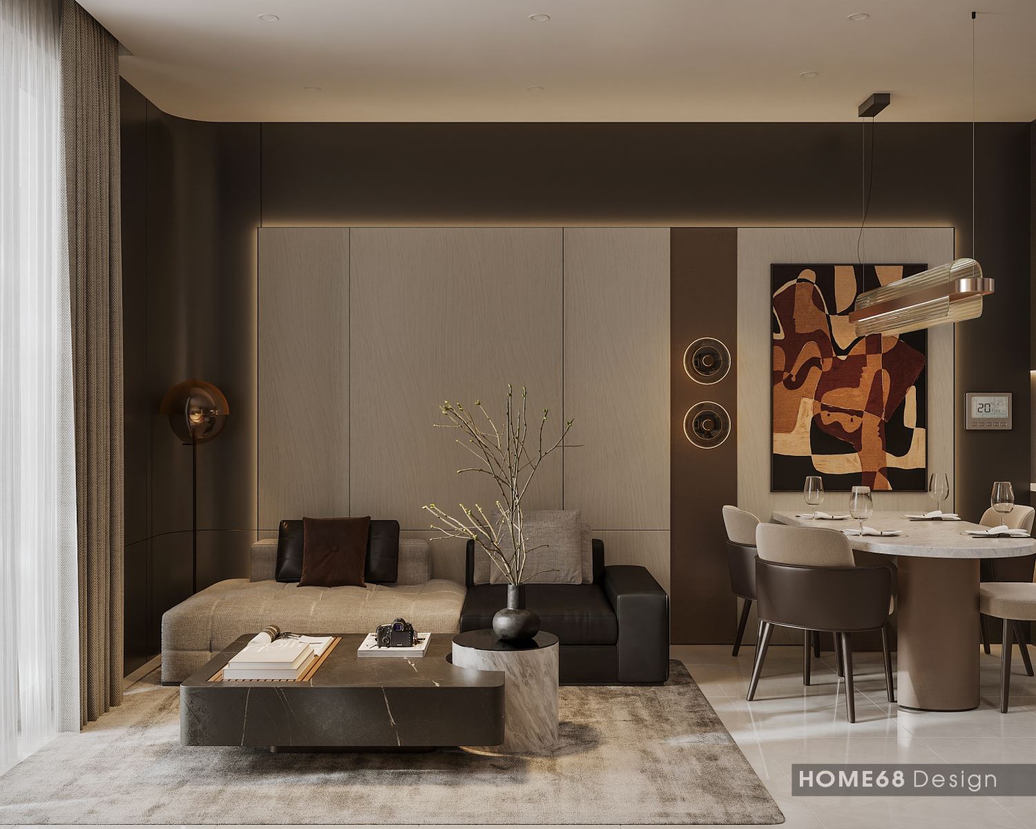 Thiết kế nội thất phòng khách hiện đại, tinh tế- HOME68