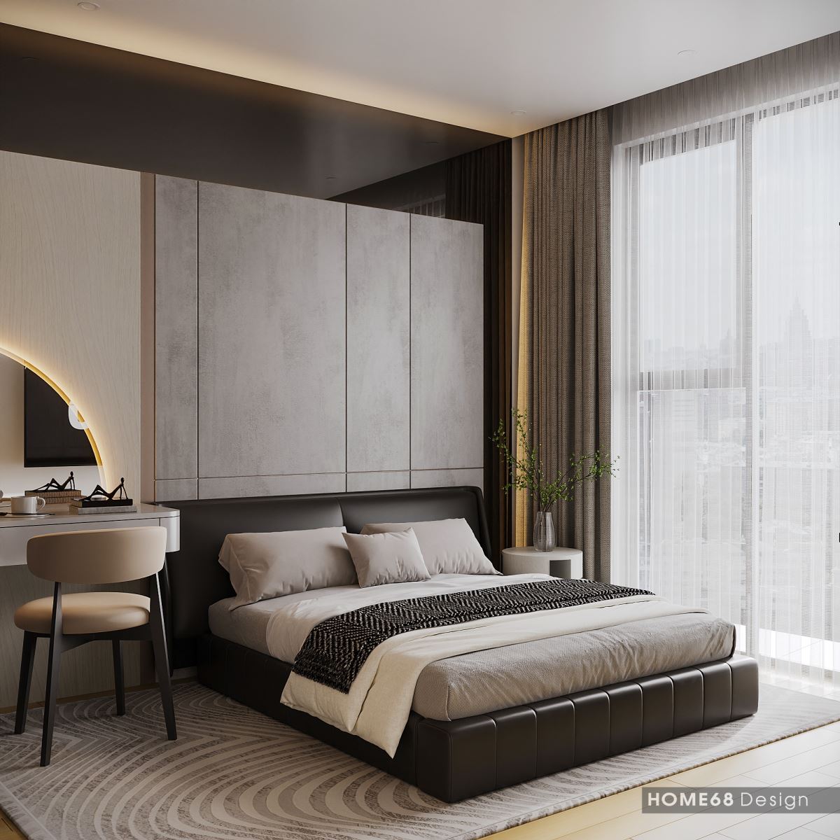 Phòng ngủ master với cửa số lớn khiến không gian vô cùng thoáng mát, thoải mái- HOME68