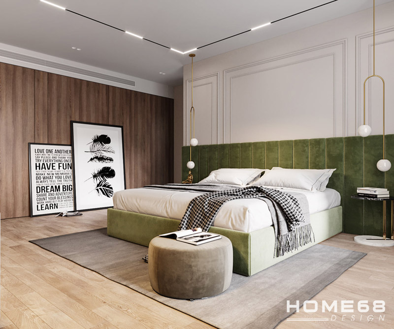 Mẫu thiết kế nội thất phòng ngủ hiện đại với tone xanh lá độc đáo