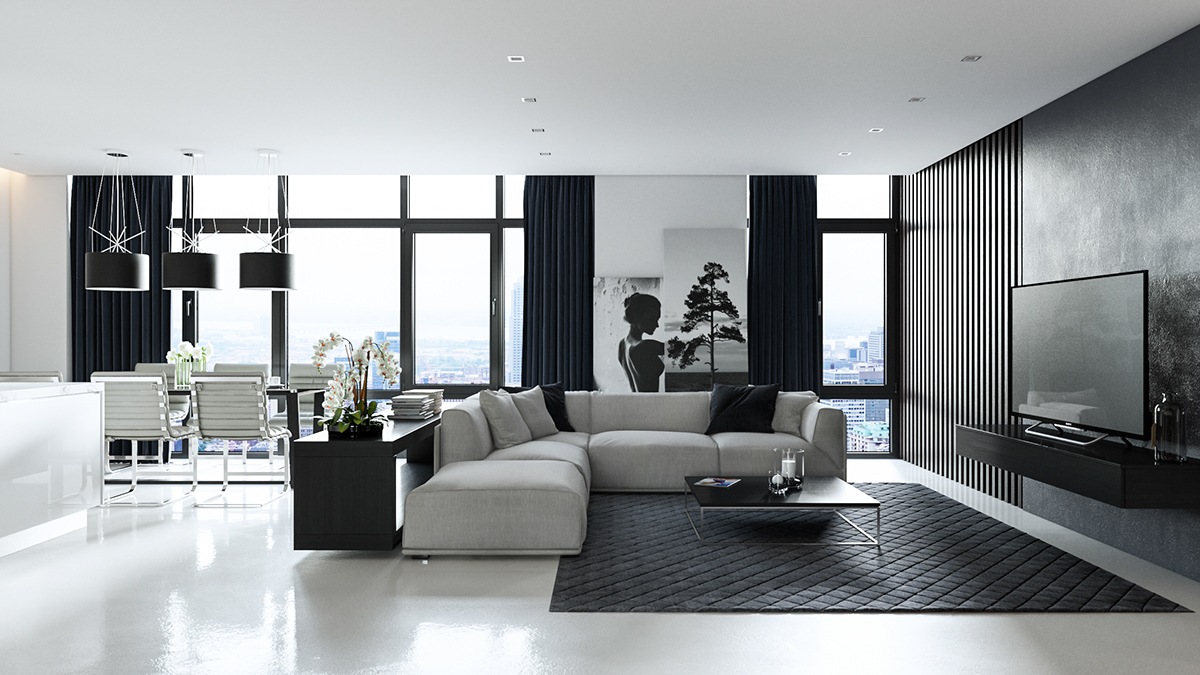 Kết hợp tone trắng- đen cho thiết kế nội thất hiện đại- HOME68