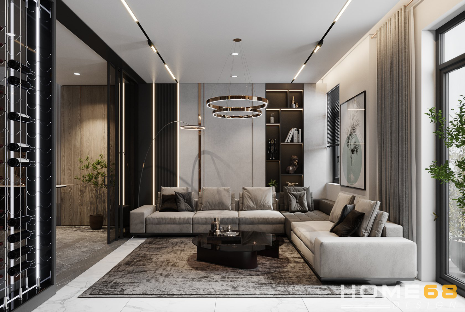 HOME68 thiết kế nội thất phòng khách hiện đại, đẹp, đầy thu hút
