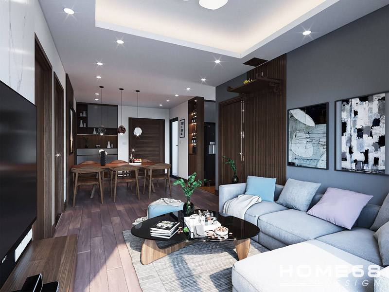Thiết kế nội thất phòng khách hiện đại với tone màu nhẹ nhàng, sang trọng- HOME68