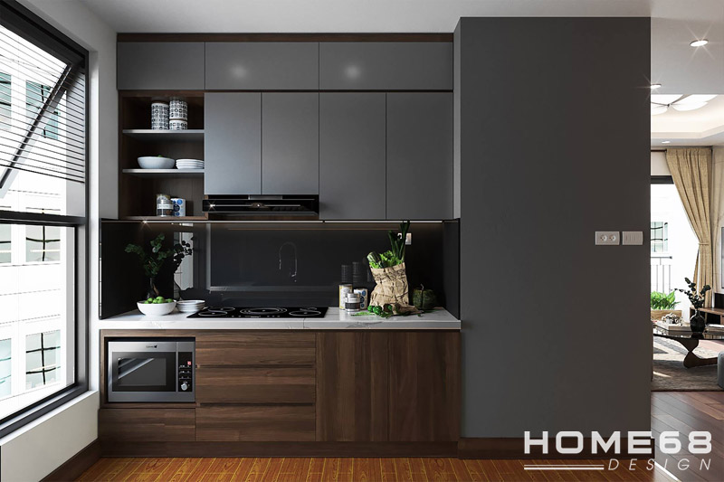 Phòng bếp nhỏ xinh đầy đủ công năng cũng như nội thất hiện đại, tiện nghi