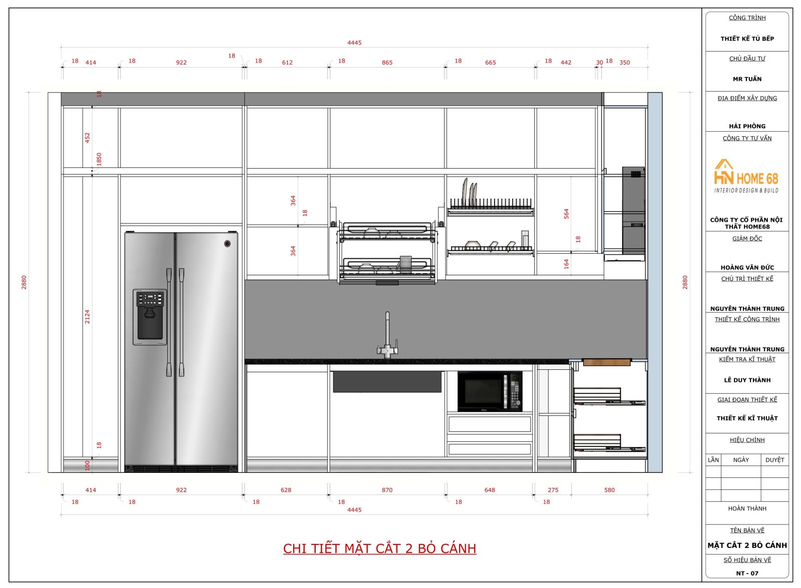 Tủ bếp thiết kế hiện đại với hệ thống phụ kiện và thiết bị đi kèm do HOME68 phân phối