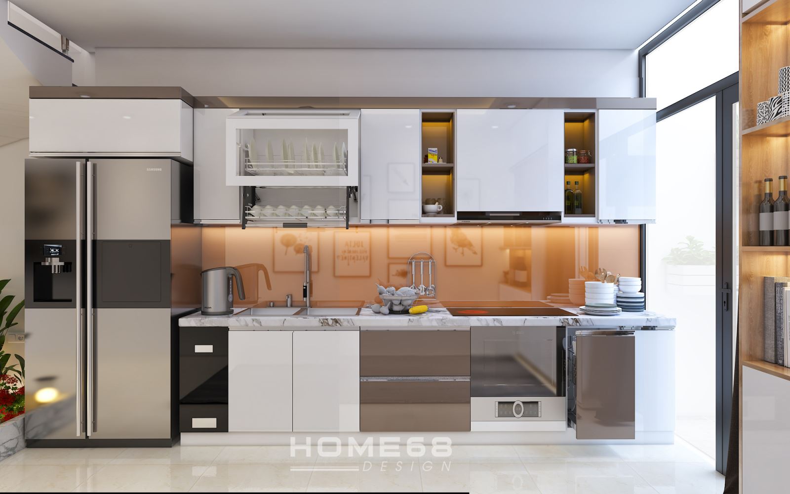 Tủ bếp Arcylic thiết kế hiện đại tại Home68