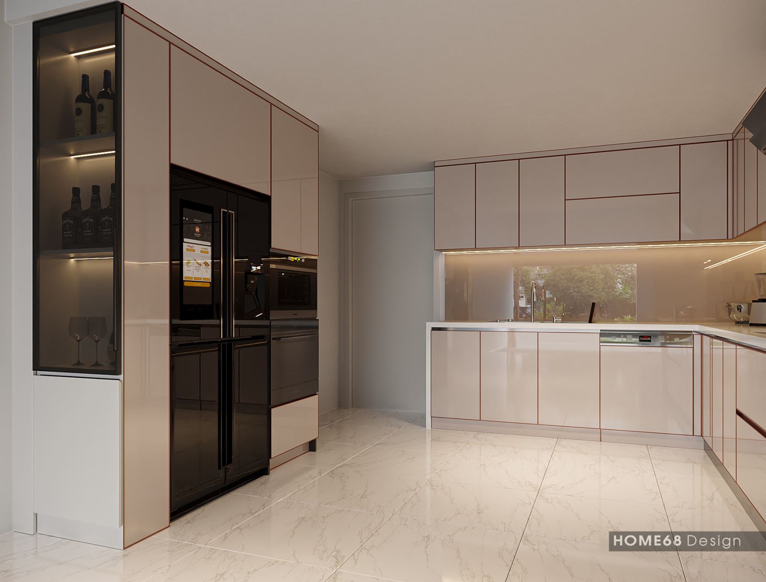 Mẫu tủ bếp cánh kính cường lực đẹp, sang trọng tại Hải Phòng