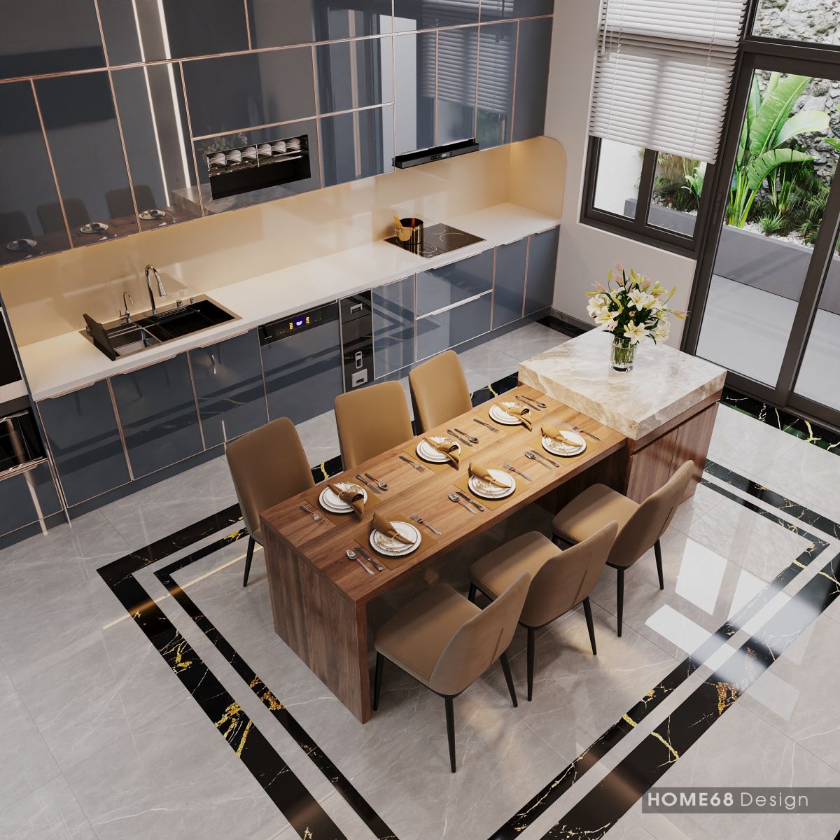 Mẫu tủ bếp cánh kính cường lực đẹp, sang trọng tại Hải Phòng