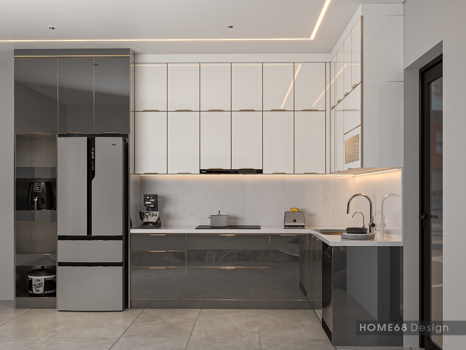 Tủ bếp inox cánh kính cường lực tại Ngô Gia Tự, Hải Phòng - CĐT Chị Nga