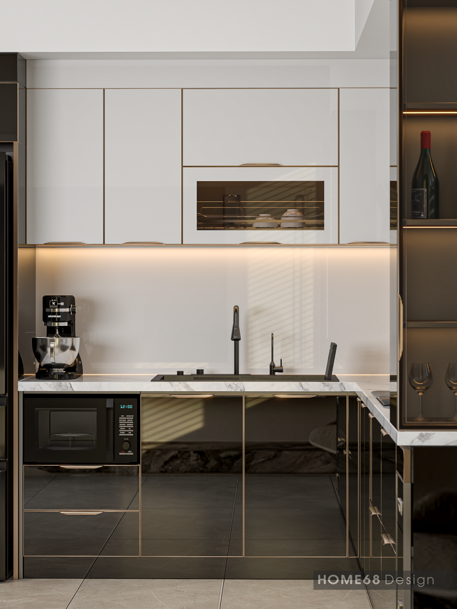 Tủ bếp inox cánh kính cường lực tại Chùa Hàng, Hải Phòng - CĐT Cô Đào