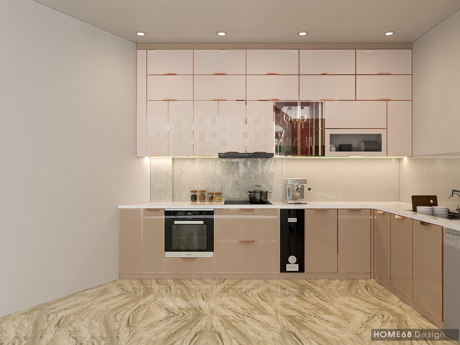 Tủ bếp inox cánh kính cường lực tại Phú Xá, Hải Phòng - CĐT Chị Hương