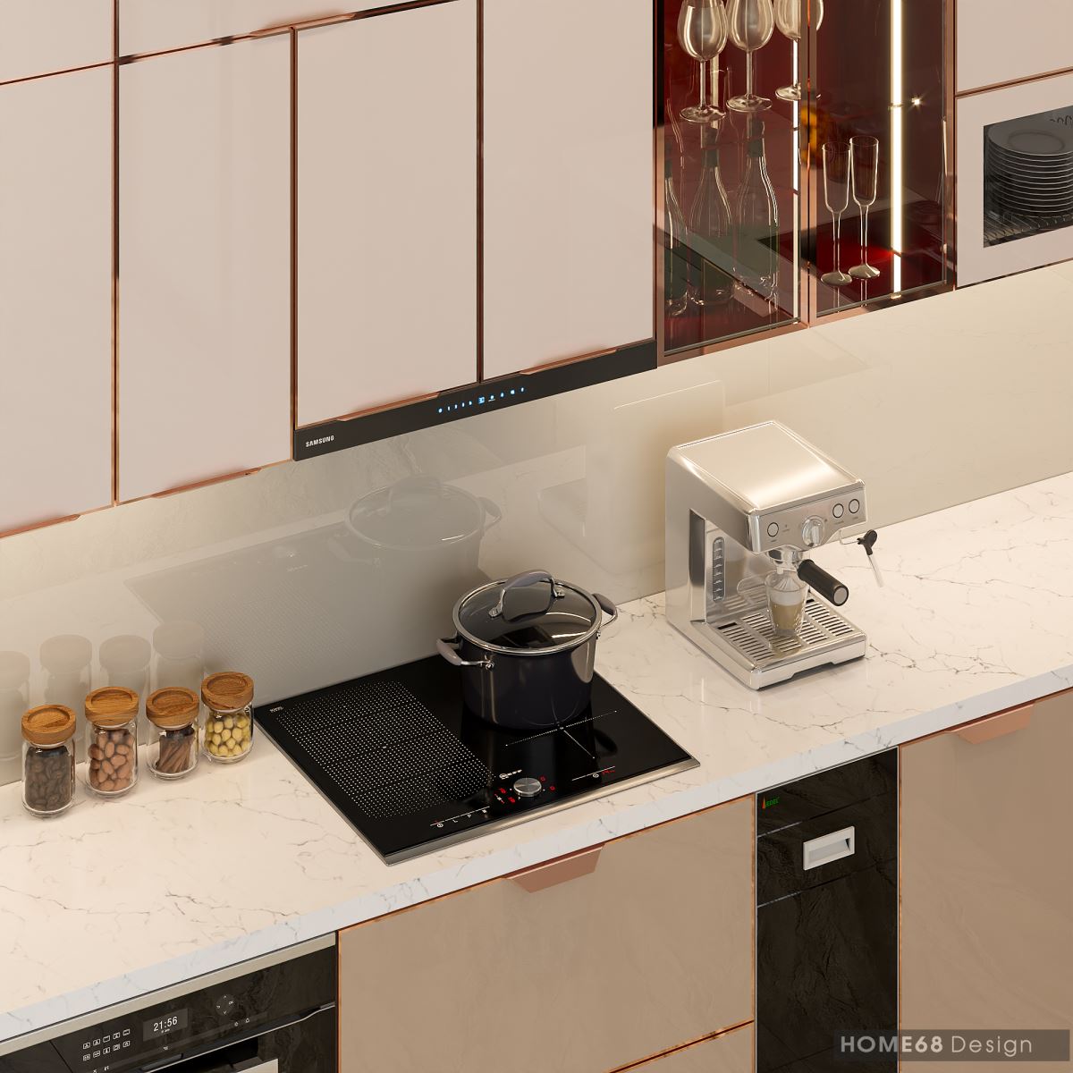 Tủ bếp inox cánh kính cường lực tại Phú Xá, Hải Phòng - CĐT Chị Hương