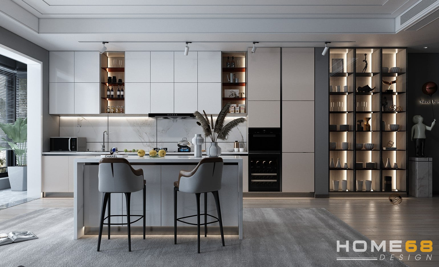 Thiết kế tủ bếp mở cho nhà bếp hiện đại- HOME68