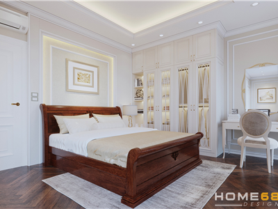 Thiết kế nội thất phòng ngủ tân cổ điển cho biệt thự nhà anh Hưng tại Vinhomes Marina Hải Phòng